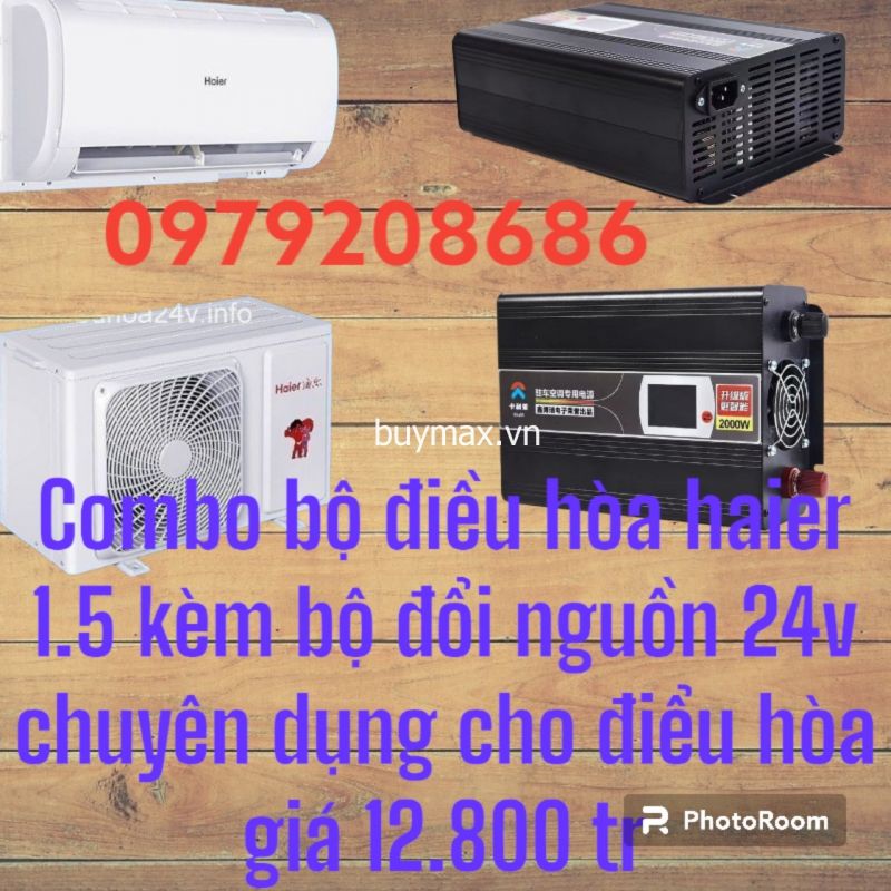 combo bộ sản phầm điều hòa haier 1.5 kèm bộ đổi ngườn 220v về 24v chuyên dụng cho xe tải đường dài